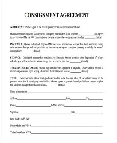 consignment agreement form sample
