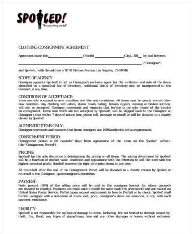 consignment clothing contract form
