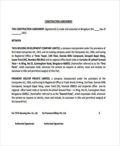 construction agreement form pdf