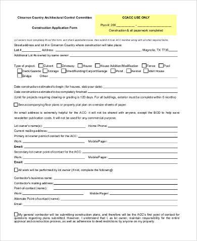 construction application form example