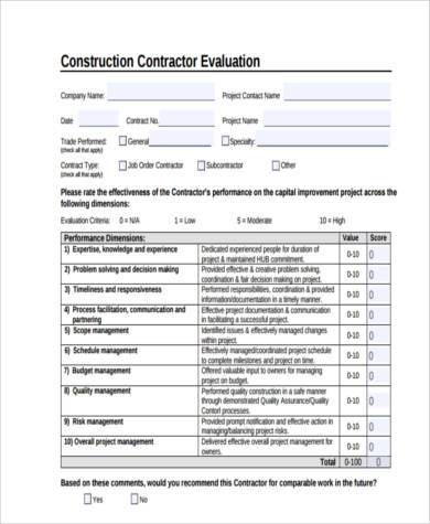 FREE 8+ Sample Construction Evaluation Forms in PDF | MS Word
