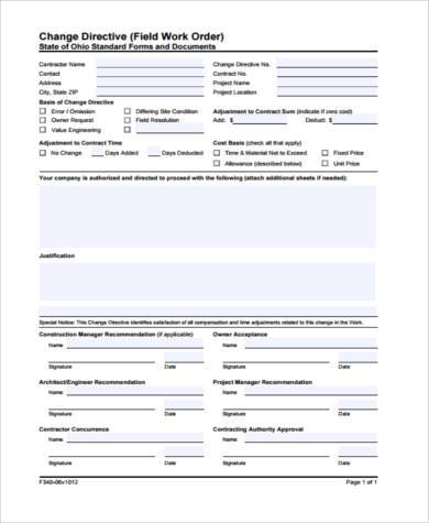 FREE 11+ Construction Work Order Form Samples, PDF, MS Word, Google Docs