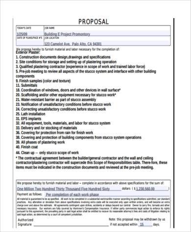 proposal job form construction sample printable forms