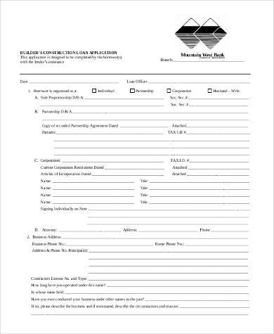 construction loan application form