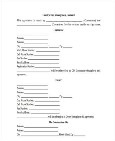 construction management form example