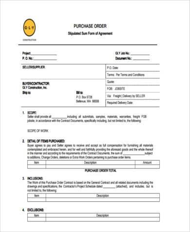 construction purchase order form