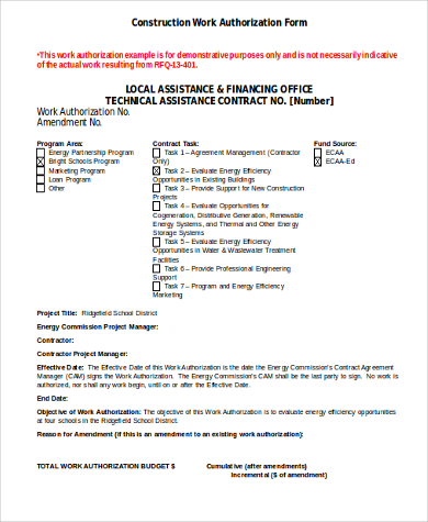 construction work authorization form