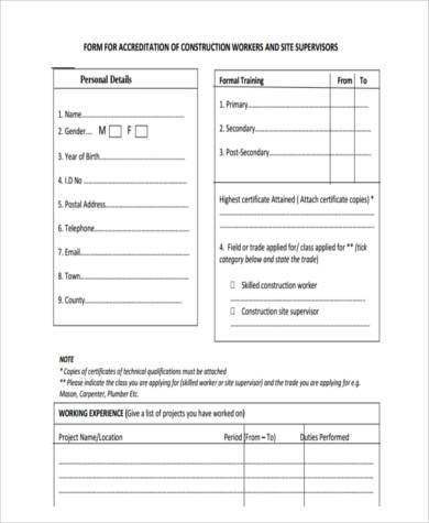 construction worker evaluation form