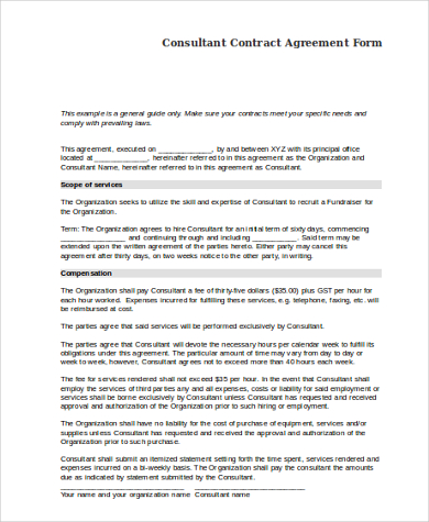 consultant contract agreement form