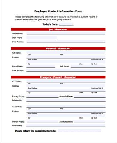 contact information form sample