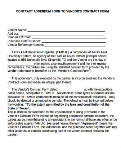 contract addendum form in pdf