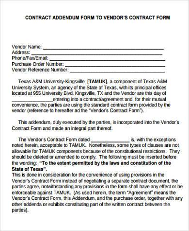 Sample Contract Addendum Template