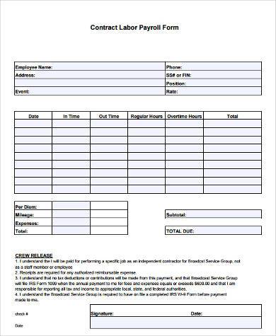 contract labor payroll form