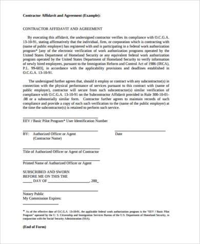 contractor affidavit form example