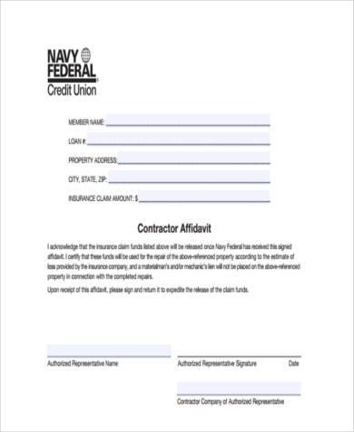 contractor affidavit form in pdf
