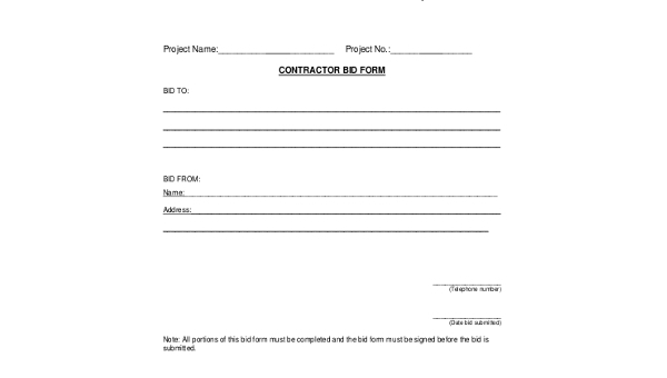 contractor bid forms