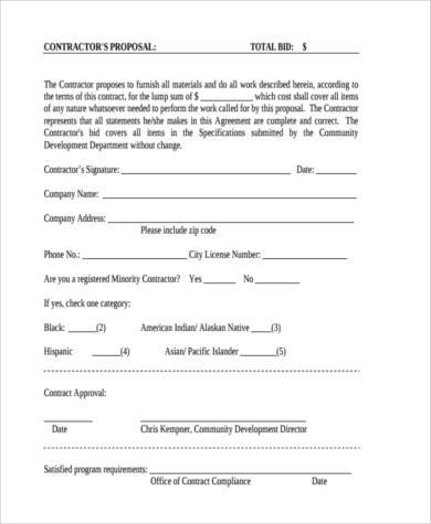 Free 8 Sample Bid Proposal Forms In Pdf Ms Word