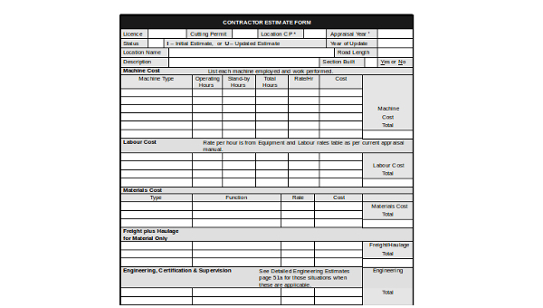 Free 7 Sample Contractor Estimate Forms In Pdf Ms Word