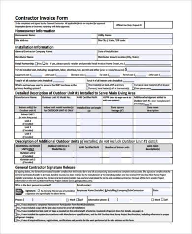 contractor job invoice form