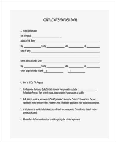 contractor job proposal form