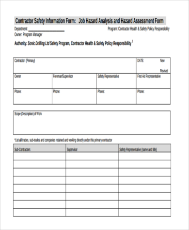 contractor job safety analysis form