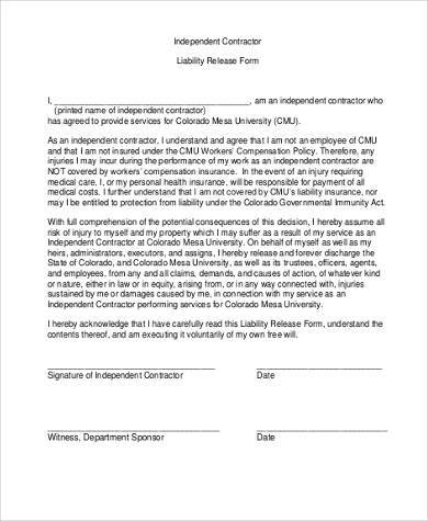 contractor liability release form