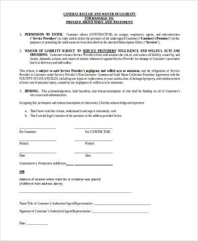 contractor liability waiver form