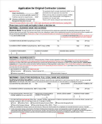 contractor licence application form