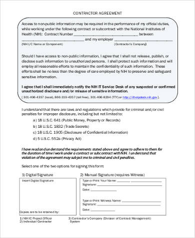 contractor non disclosure agreement form