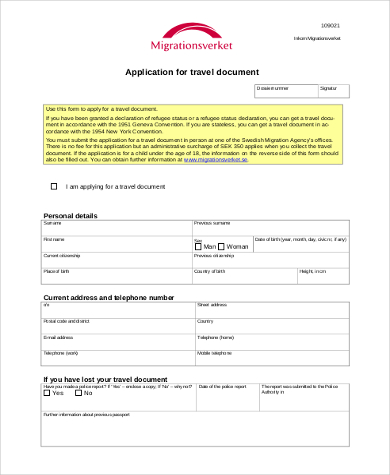 convention travel document form