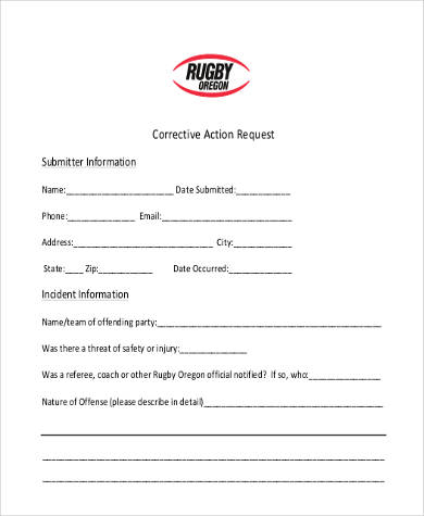 corrective action request form
