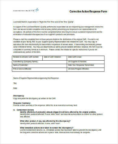 corrective action response form