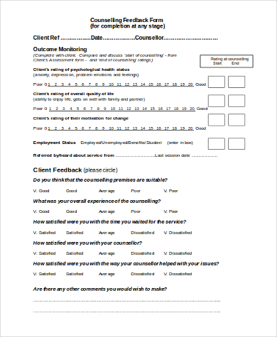 counseling feedback form