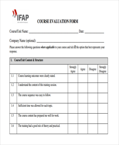 course content evaluation form