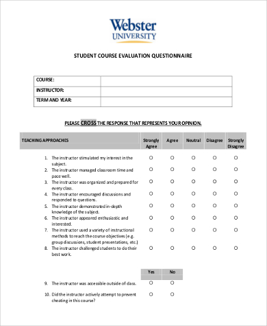 course survey questions for students
