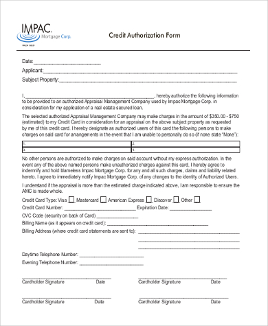 credit authorization form mortgage