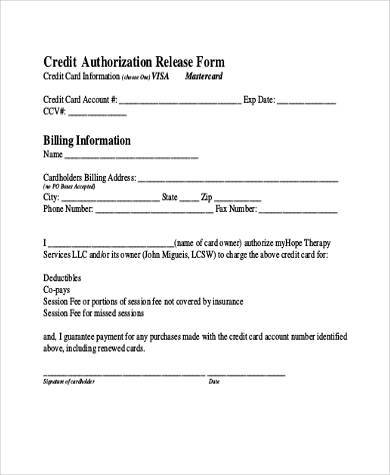 credit authorization release form