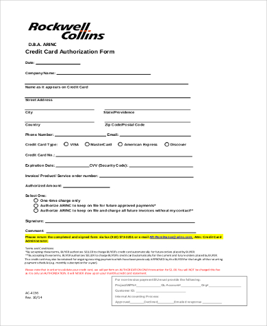 credit card authorization form sample