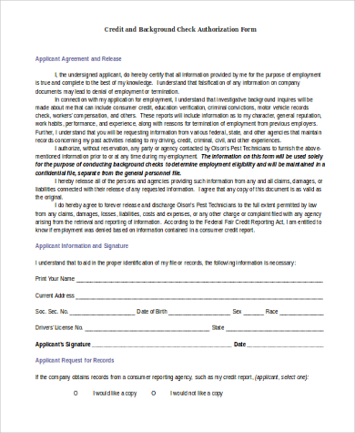 credit and background check authorization form