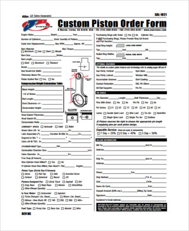 custom piston order form