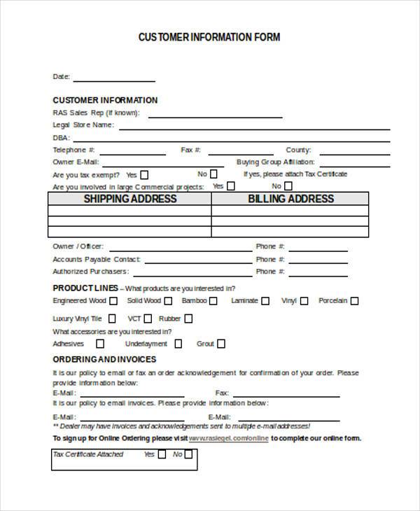 customer information form in word format