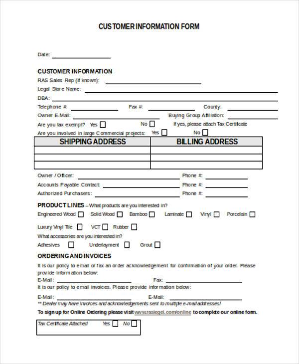 FREE 9+ Sample Customer Information Forms in MS Word PDF Excel