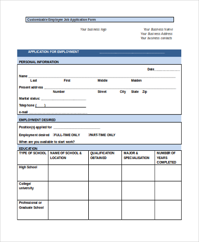 Free Employee Application Template from images.sampleforms.com