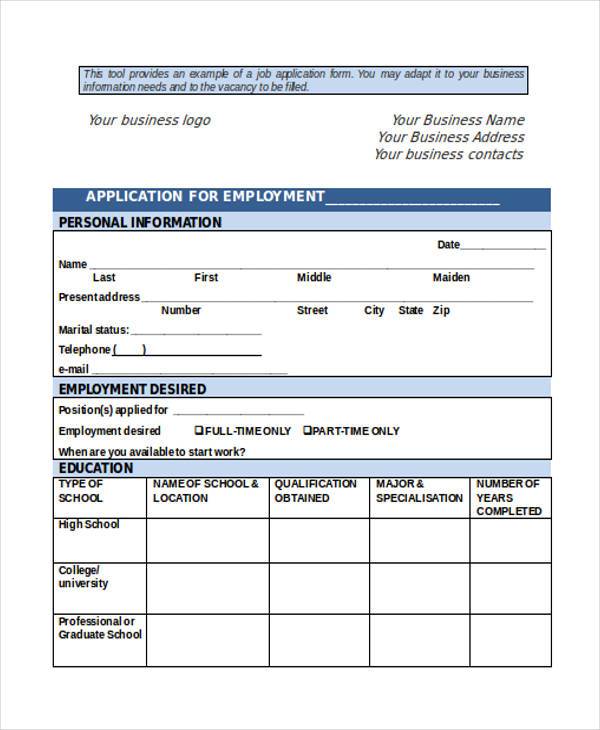 customizable employee job application form2