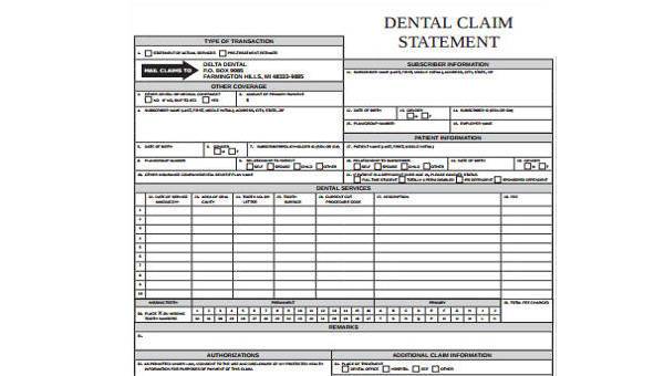 dental claim form samples
