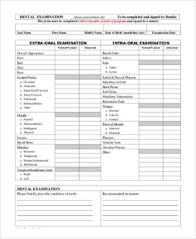 dental clinical examination form