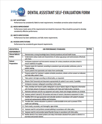 dental employee self evaluation form