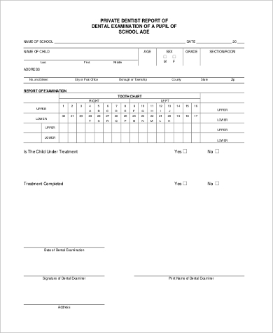 dental patient examination form