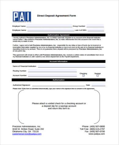 deposit agreement form in pdf