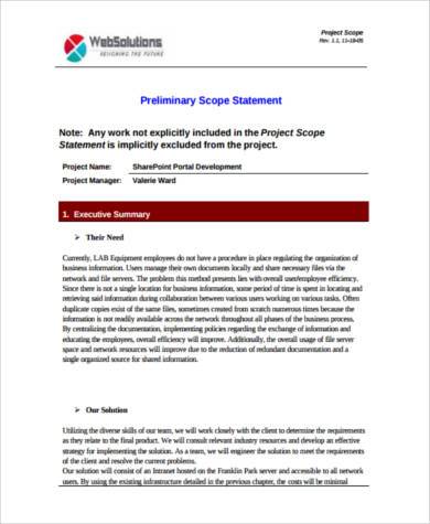 develop preliminary project scope statement